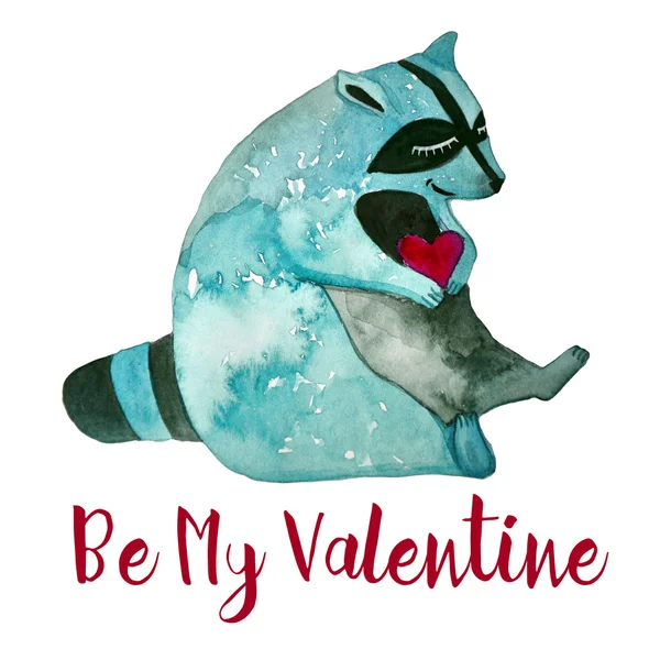 Cute hand drawn illustration with  raccoon with heart. Nice illustration for Valentine's Day, wedding, birthday, easter cards. Love theme. Cartoon and doodle style — Φωτογραφία Αρχείου