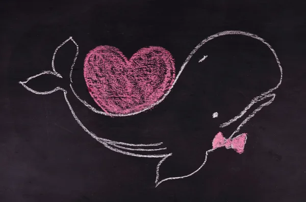 Whale with heart. Chalk painted — Zdjęcie stockowe
