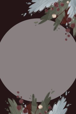 İçinde bir zarf, Noel ağacı dalları ve böğürtlen olan dikdörtgen kartpostal. Noel ve Yeni Yıl geçmişi. Dokulu dijital sanat. Web tasarımı, kırtasiye, poster, kartpostal, mektuplar, sosyal medya için yazdır