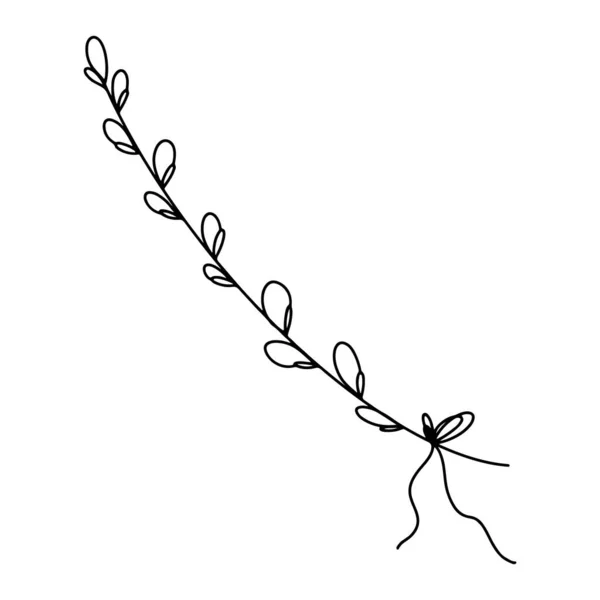 Happy Easter Kawaii Cute Pussy Willow Twig Bow Doodle Outline — Foto Stock