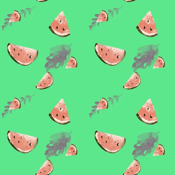 Kawaii Zomer Trending Naadloze Vierkante Patroon Exotische Tropische Watermeloen Isoleren — Stockfoto