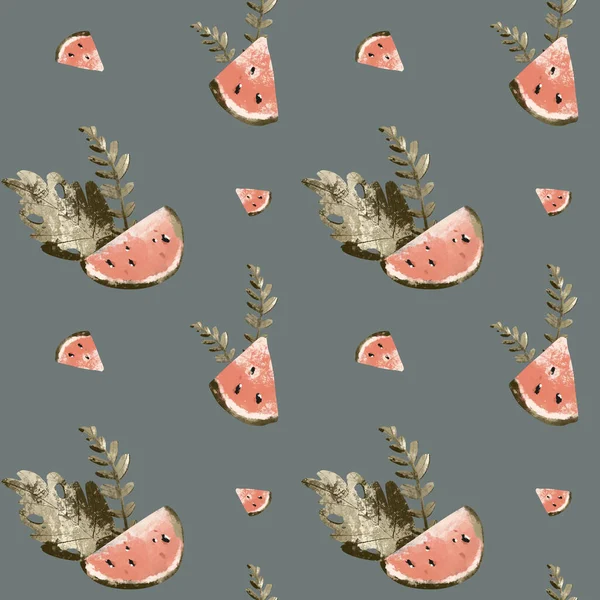 Kawaii Zomer Trending Naadloze Vierkante Patroon Exotische Tropische Watermeloen Isoleren — Stockfoto
