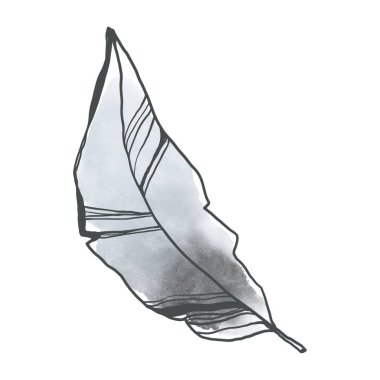 Kawaii Sevgililer Günü için sevimli tüyler İskandinav boho tarzı. Contour doodle suluboya sanatını beyaza izole etti. Kartpostal, dövme, afiş, tekstil, kırtasiye, çıkartma