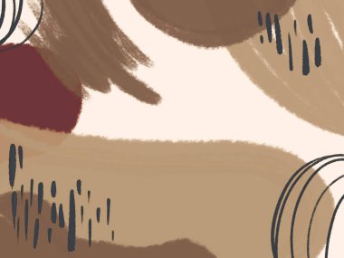 Memphis noktaları ve çizgiler terracotta kahverengisidir. Boya, geometri grafiklerinin sıvı guaj şeklini etkiler. Marka, ambalaj, tekstil, güzellik, eğilim, kırtasiye, sosyal medya için arka plan.