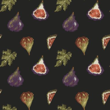 İncir ağacı karesi dikişsiz desen siyah arka planda izole edilir. Dokulu dijital sanat. Kumaş, duvar kağıdı, tekstil, güzellik, ürün paketleme, paketleme ve yapıştırma kitabı için yazdırma