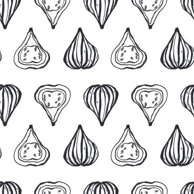 İncir ağacı karesi dikişsiz desen beyaz arka planda izole edilir. Karalama dijital sanat taslağı. Kumaş, duvar kağıdı, tekstil, güzellik, ürün paketleme, paketleme ve yapıştırma kitabı için yazdırma