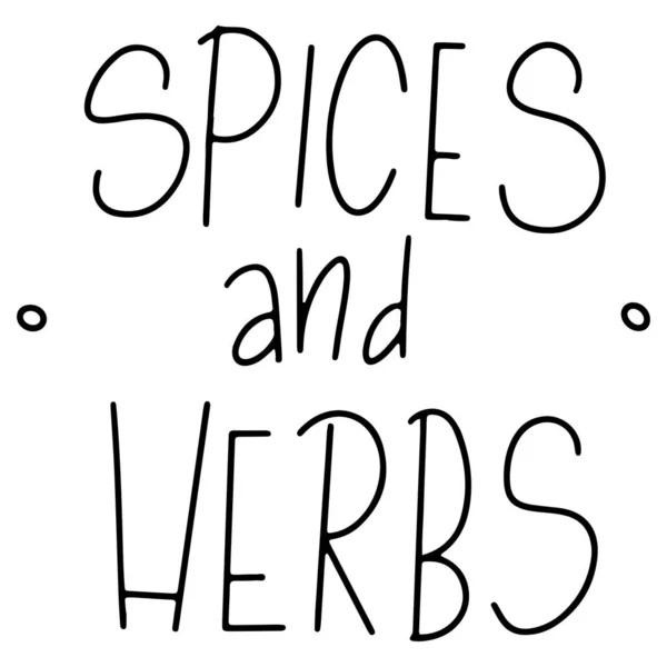 Hand Lettering Spice Herbs Doodle Digital Art Outline Print Kitchen — Stock Photo, Image