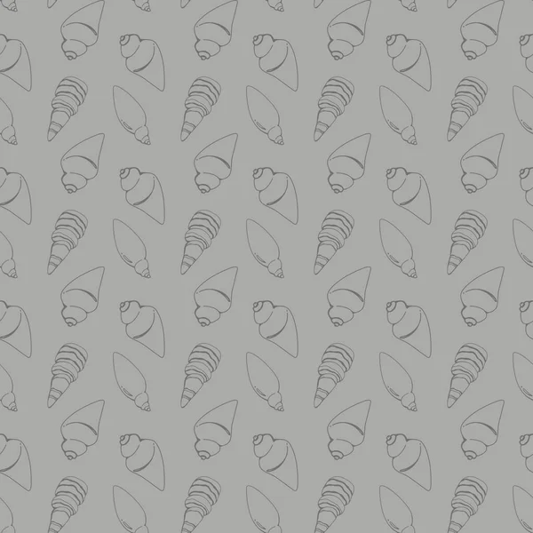 Seashell Contorno Doodle Modello Quadrato Senza Cuciture Isolare Sfondo Grigio — Foto Stock