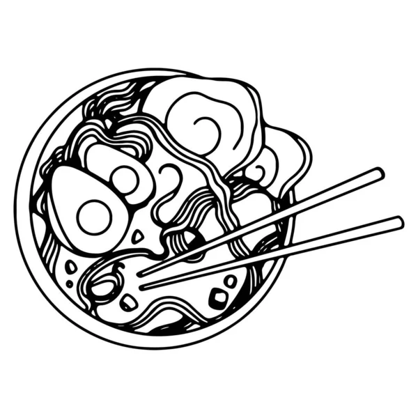 剪贴艺术拉面亚洲食物隔离的白色背景 涂鸦概述数字插图 为菜单 咖啡馆 包装印刷 — 图库照片