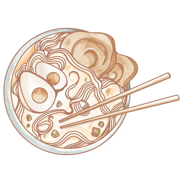 Clip Art Ramen Asian Food Isolate White Background Watercolor Digital — Stock Photo, Image