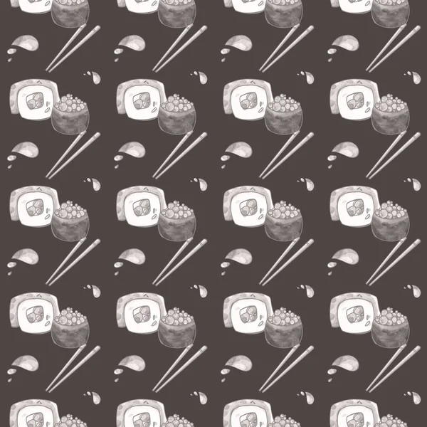 Seamless Square Sushi Pattern Asian Food Isolate Gray Background Digital — Stock Photo, Image