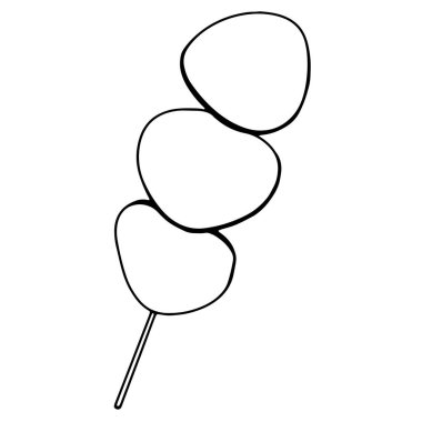 Asya pirinç tatlısı beyaz arka planda izole edilmiş hamur tatlısı. Doodle çizgisi dijital sanat. Çıkartma, kartpostallar, menüler, restoranlar, ambalaj kağıtları, kartpostallar için yazdır