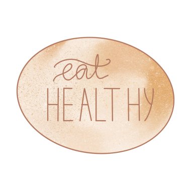 Suluboya amblem el yapımı harfler sağlıklı. Dijital sanat. Logo, menü, kafe, yemek, ambalaj, çıkartma için yazdır