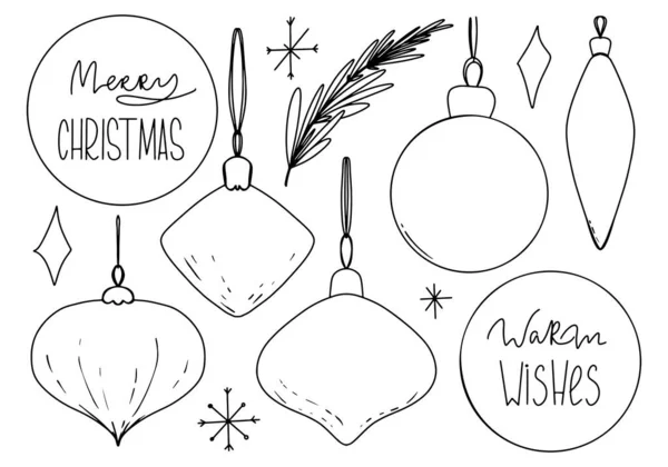 Elegante Vintage Magia Letras Navidad Conjunto Juguetes Árbol Navidad Doodle — Foto de Stock
