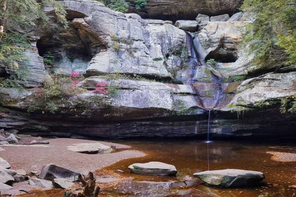 Ohio 'daki Cedar Falls' da sonbahar sahnesi. Az su ama sonbahardan kalma portakal yapraklarıyla dolu.