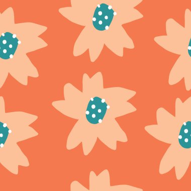 Turuncu arka planlı şirin Lale Yaban Çiçeği deseni. Kusursuz çiçek deseni. turuncu lale. Tekrarlayan dokuyu biçimlendir. 