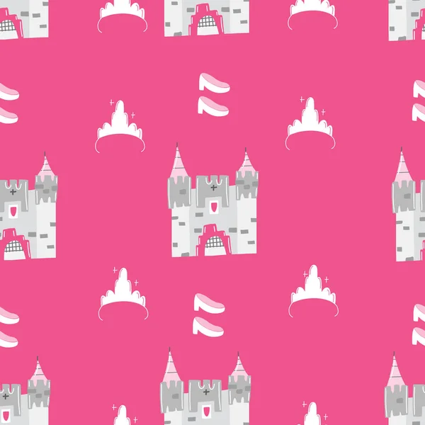 Handgezeichnete nahtlose Vektormuster für kleine Prinzessin. Hintergrund für Design, Website, Textilien, Stoff, Karton und Packpapier. Mädchen drucken. — Stockvektor