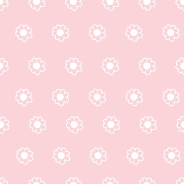 Açık pembe arka planlı Şirin Papatya Vahşi Çiçeği deseni. Kusursuz çiçek deseni. Beyaz Daisy. Tekerrür eden bir doku. Doku yineleniyor. 