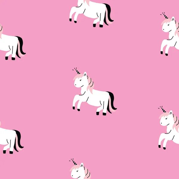 Pink Seamless Repeat Pattern dari Unicorn. Pola gadis vektor gambar tangan sederhana - Stok Vektor