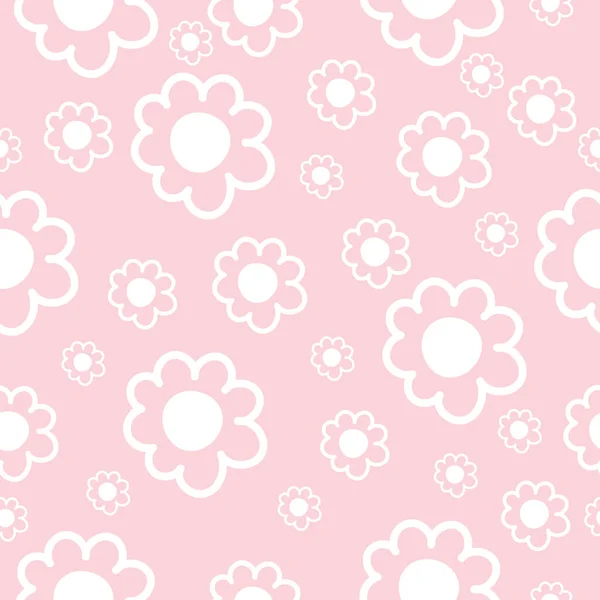 Lindo patrón de flores silvestres repetidas Margarita con fondo rosa claro. Patrón floral sin costuras. White Daisy. Textura repetitiva con estilo. Textura repetida. — Vector de stock