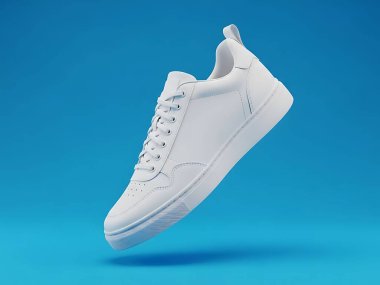 Beyaz Spor Ayakkabısı Mavi Arkaplanda Yüzüyor