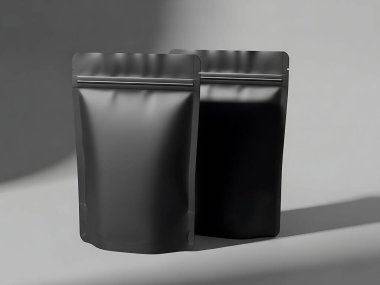 Sade Arkaplanda Fermuarlı Siyah Stand-Up Poşetleri