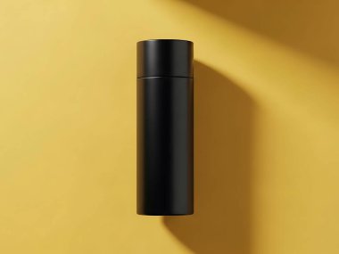 Sarı Arkaplanda Minimalist Siyah Silindirik Konteynır