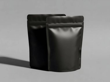 Gri Arkaplanda Siyah Yeniden Mühürlenebilir Stand-up Kese