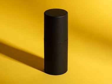 Sarı Arkaplanda Minimalist Siyah Silindirik Konteynır