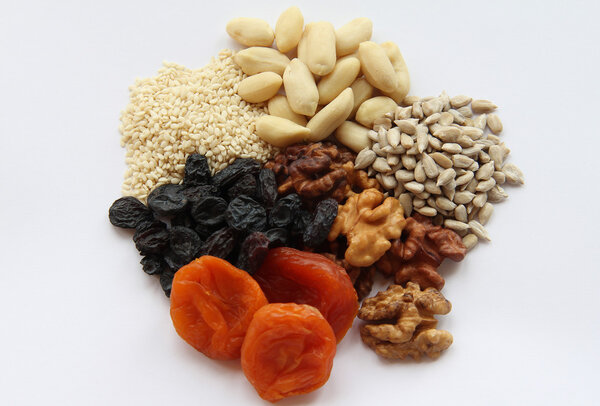 A mixture of dried fruits and nuts