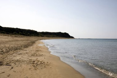 Kefalonia - Yunanistan - 15 Ağustos 2025: Mounda sahilinin Skala, Kefalonia, Yunanistan 'a ihtiyacı var.