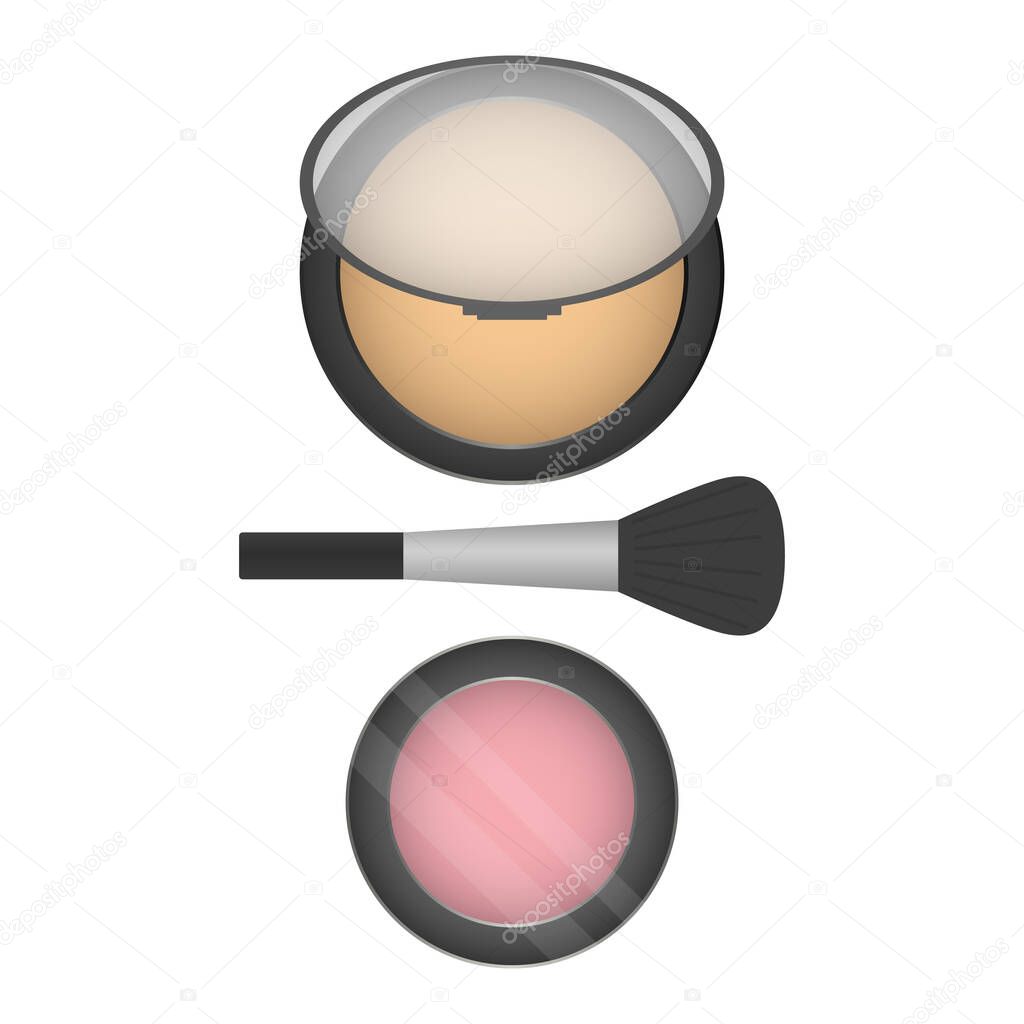 A set of cosmetics - powder, brush, blush.