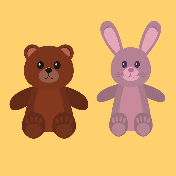 Kinderspielzeug Teddybär Und Teddyhase — Stockvektor