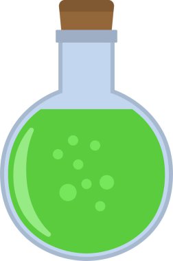 Sıvı ile cam şişe tasviri. Sihirli iksir.