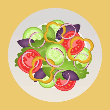 Sağlıklı pitana, sebze ve yaprak salatası. Düz Çizim.