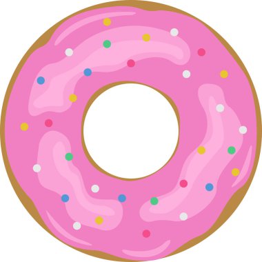 Renkli serpiştirilmiş pembe jöleli lezzetli bir donut tasviri.