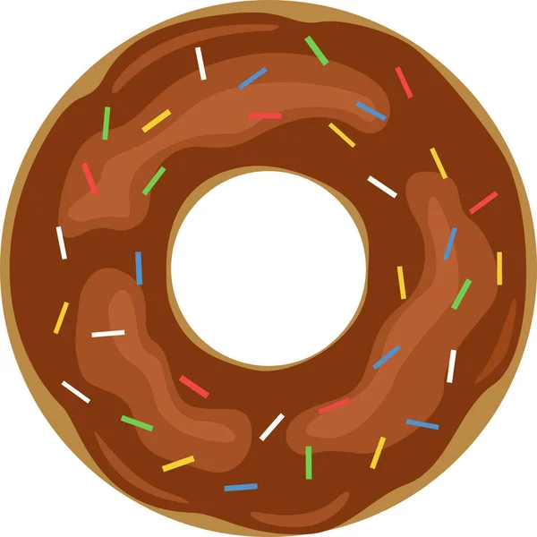 Ilustración Delicioso Donut Glaseado Chocolate Con Chispas Colores — Vector de stock