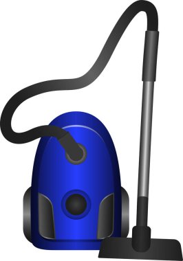 Mavi bir elektrik süpürgesi tasviri. Ev temizlik ekipmanları.