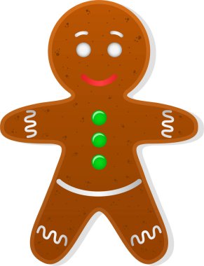  Dondurmayla süslenmiş zencefilli ekmek adam tasviri. Tatil, Noel.