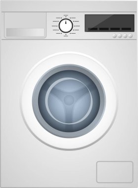 Resimli beyaz çamaşır makinesi. Elektronik, çamaşır yıkamak için..