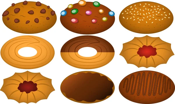 Set Deliciosas Cookies Cartoon Vector Ilustración — Vector de stock