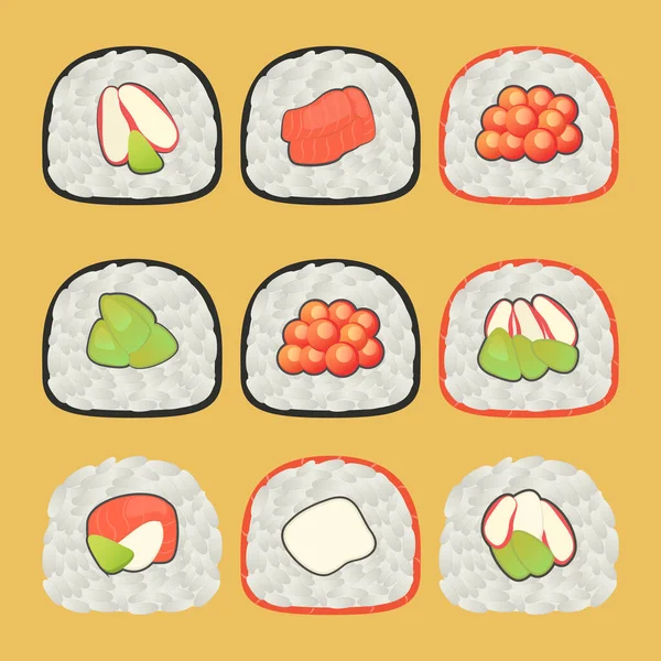 Sushi Set Ilustração Comida Cozinha Japonesa — Vetor de Stock