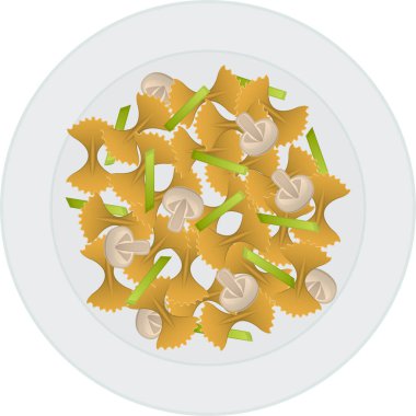 Fasulye ve mantarlı makarna tasviri. Yemek, İtalyan mutfağı..