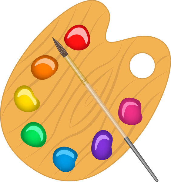 Иллюстрация деревянной палитры красками. Тема для художника.