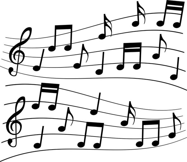 Иллюстрация музыкальных нот в масштабе.