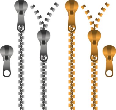 Düğmeli ve fermuarsız bir fermuar, gümüş ve altın rengi..