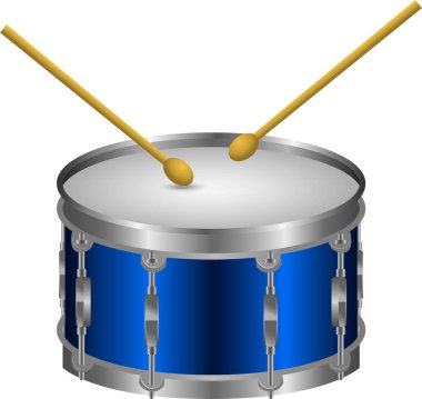 Çubuklu mavi bir davul tasviri. Müzik aleti.