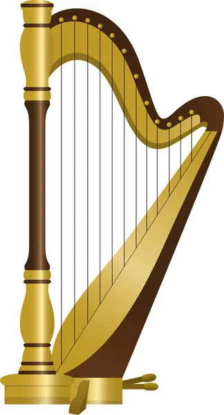 Gyllene Harpa Illustration Musikinstrument — Stock vektor