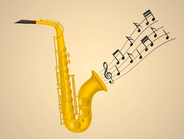 Fondo Saxofón Dorado Notas Musicales Instrumento Musical — Vector de stock