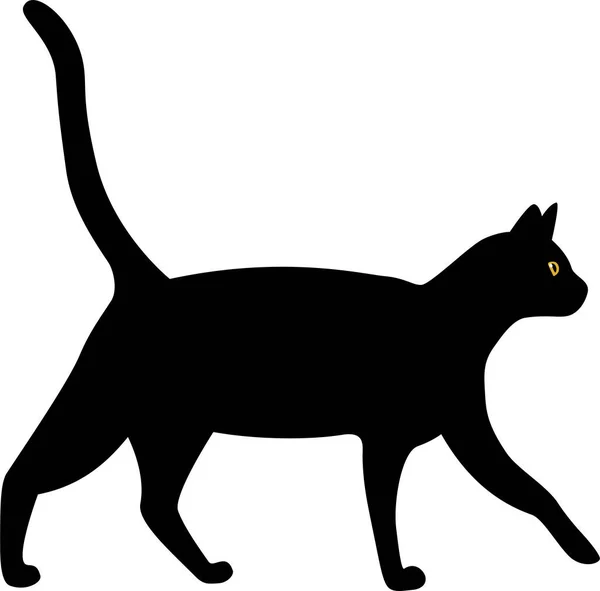 Vector Silhouette Black Cat Yellow Eyes — Stock Vector